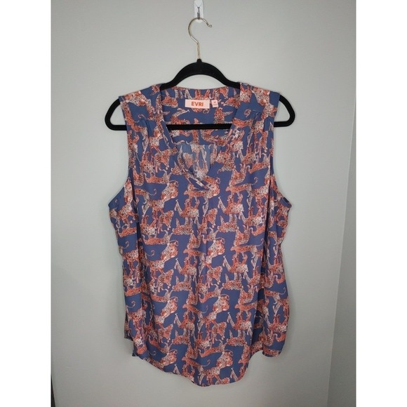 EVRI Tops - EVRI Women's Sleeveless Tunic Top Size 1X Cheetah Animal Print Sheer Sleeveless